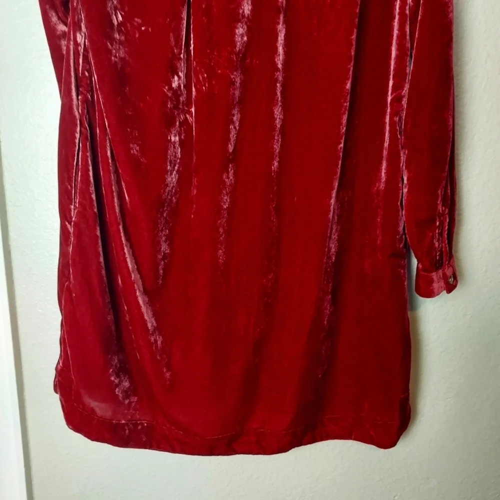 Anthropologie Melody Velvet Sleeve Shift Dress V-neck Long Sleeve Red XS